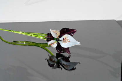 Deep Purple Glass Orchid Flower, Easter Glass Stem Floral Decor