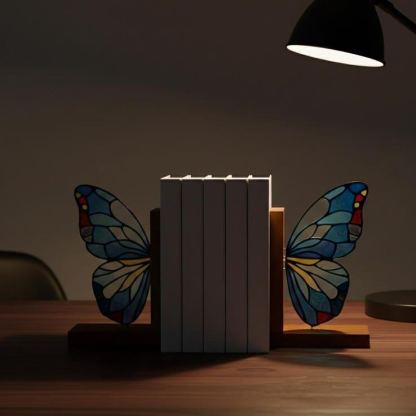 Butterfly Bookends Kit – Stained Glass Style Acrylic & Wood Shelf Decor