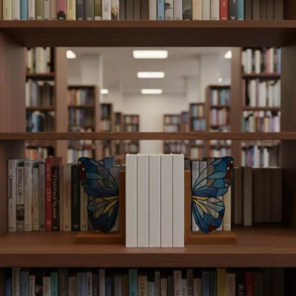 Butterfly Bookends Kit – Stained Glass Style Acrylic & Wood Shelf Decor