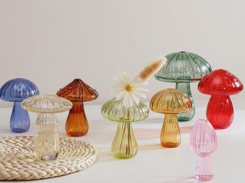 Colored Mushroom Glass Vase, Nordic Boho Home Accent