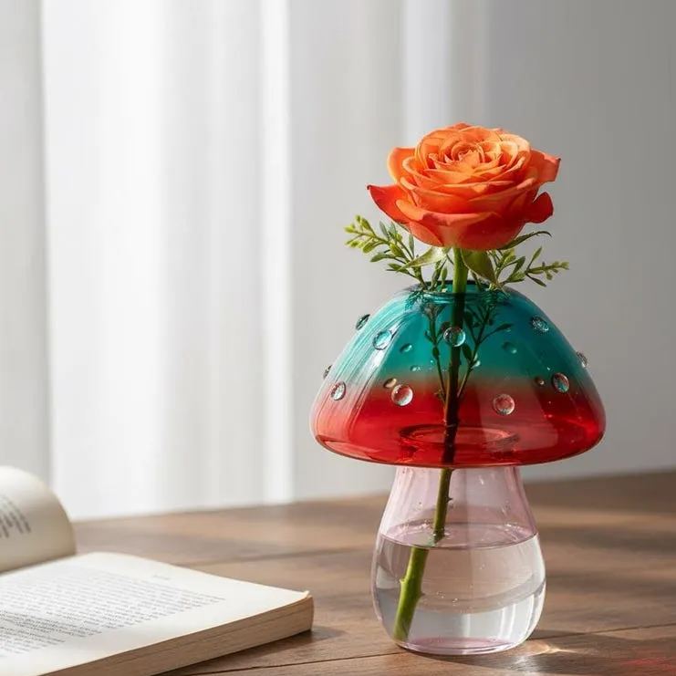Colored Mushroom Glass Vase, Nordic Boho Home Accent