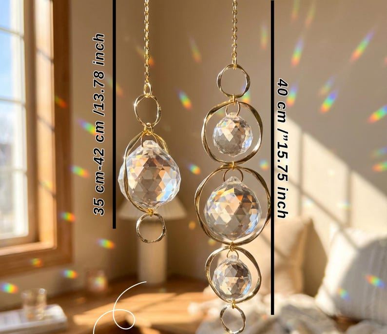 Crystal Suncatcher Stone Rainbow Hanging Gold Prism Garden Decor