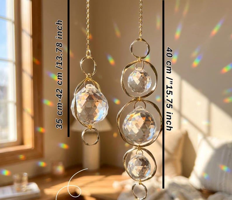 Crystal Suncatcher Stone Rainbow Hanging Gold Prism Garden Decor