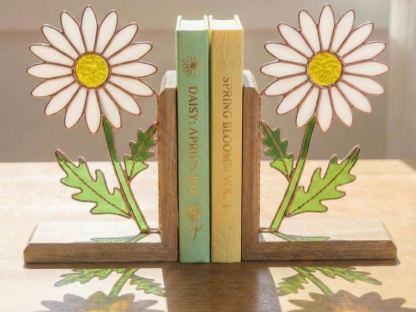 Floral Birth Month Stained Glass Bookends, Botanical Shelf Decor