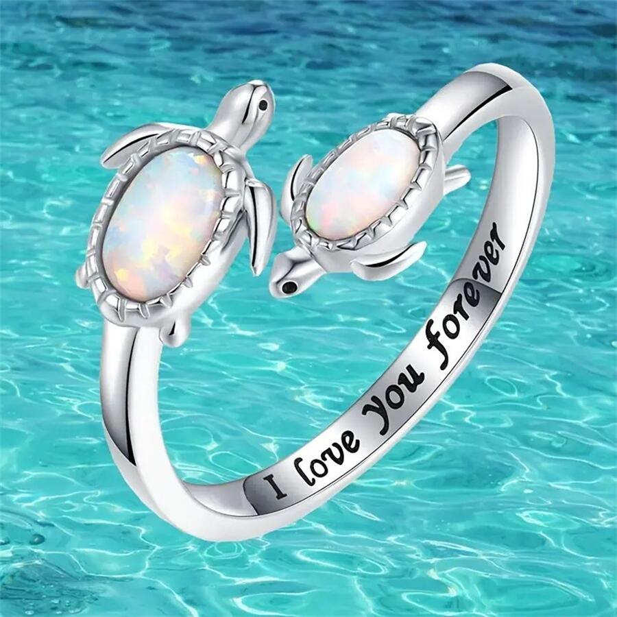 1pc Mother And Child Turtle Ring, Adjustable Sea Turtle Ring