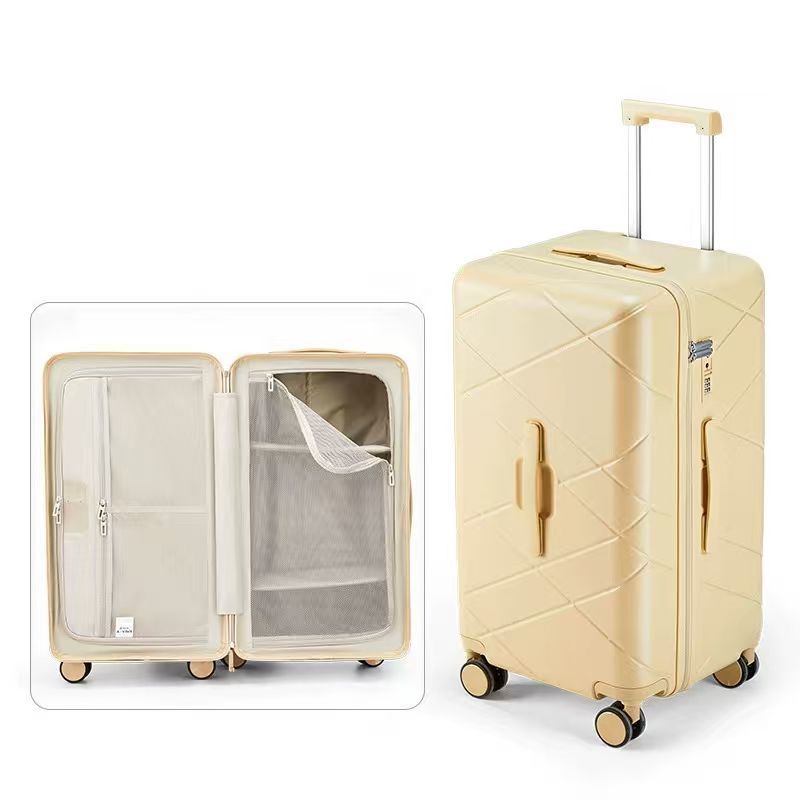 Diamond-patterned, quilted suitcase