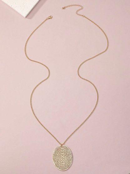 1pc Gold-Tone Alloy Ellipse Pendant Simple Fashionable Elegant Long Necklace