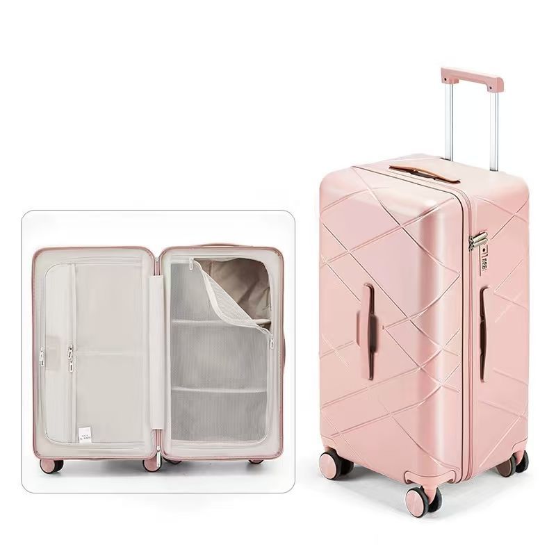 Diamond-patterned, quilted suitcase