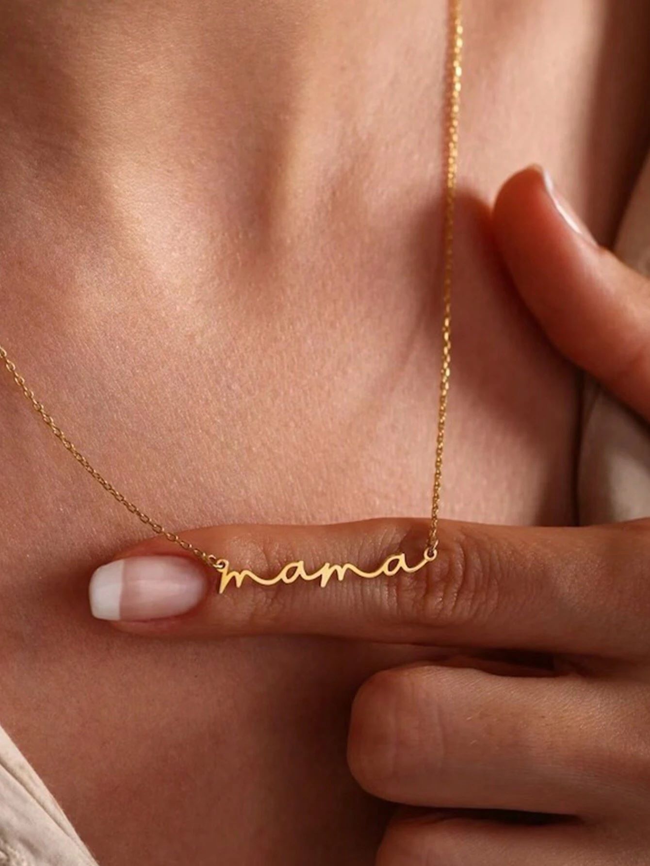 Mama Letter Pendant Necklace For Women Stainless Steel Neck Chain Choker Trendy Family Jewelry Mother's Day