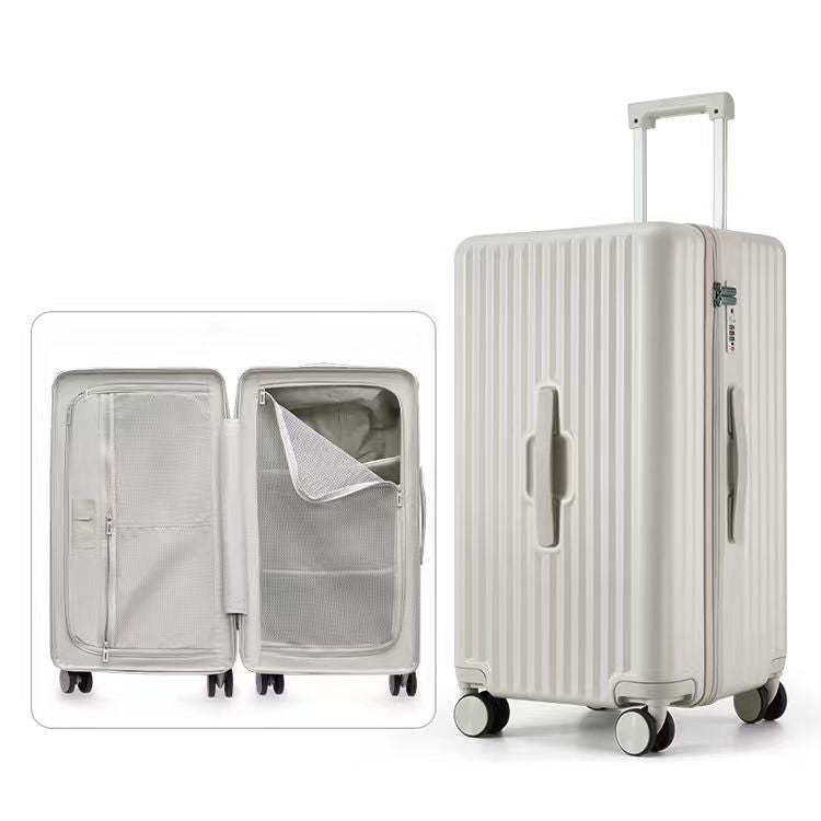 Large-capacity, silent-wheeled carry-on suitcase