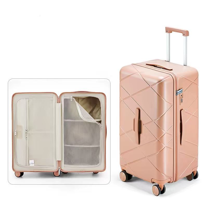 Diamond-patterned, quilted suitcase