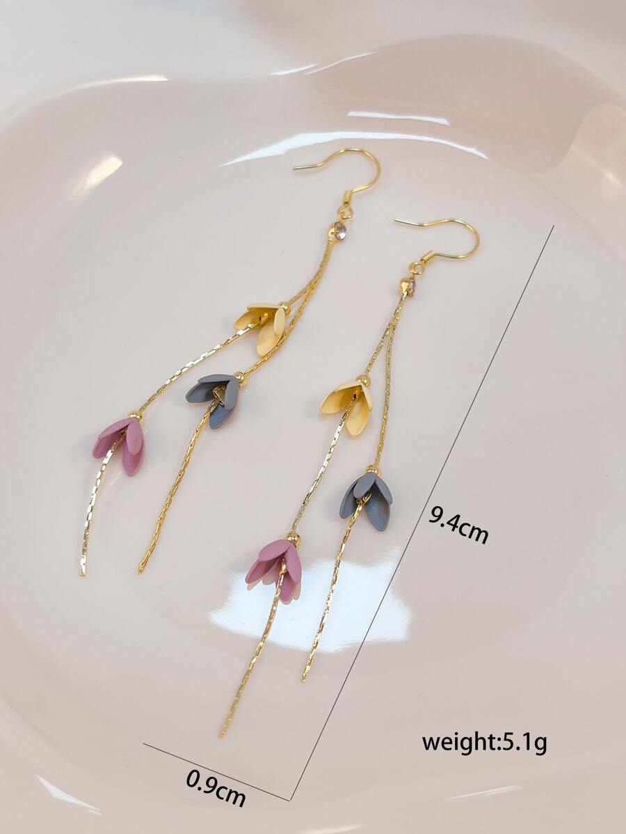 Flower & Metal Tassel Drop Earrings