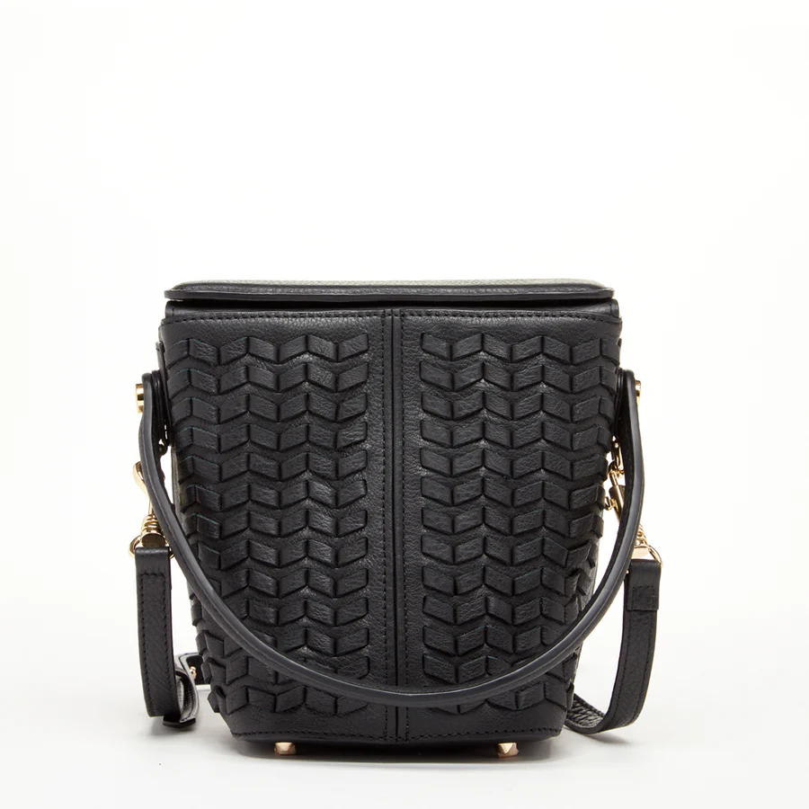 Black Leather Weave Bag