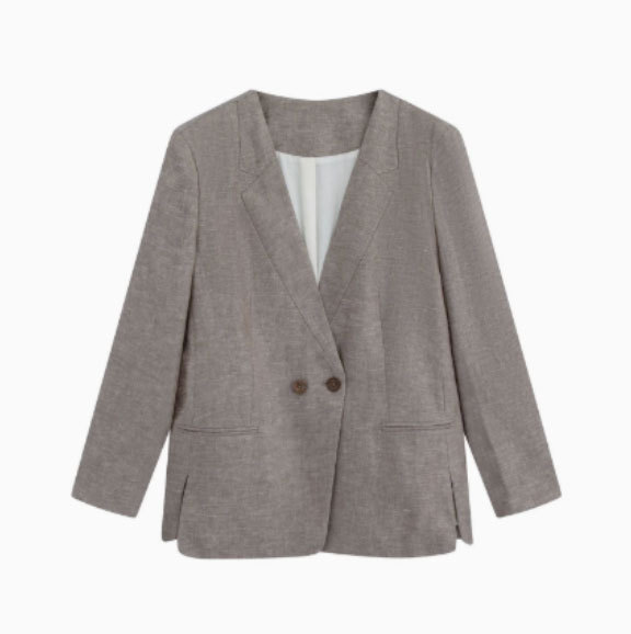Women's simple and elegant straight-cut long-sleeved blazer/suit jacket for commuting.