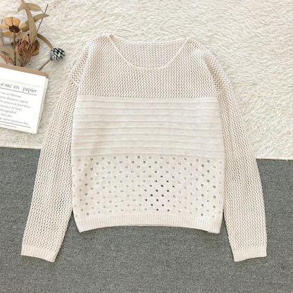 Openwork Round Neck High Low Knit Top Sweater