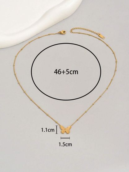 1pc Bow Ring Butterfly Gold Color Stainless Steel Necklace Suitable For Women's Daily Wear And Holiday Gift, Sister Gifts