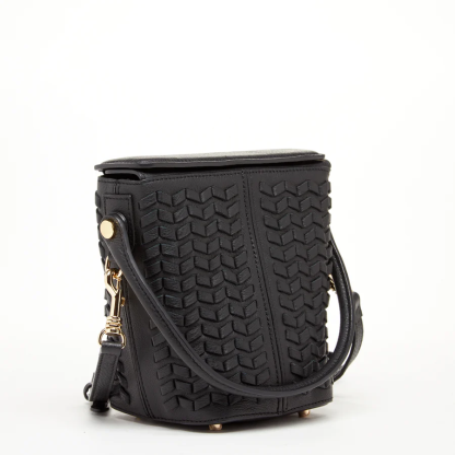 Black Leather Weave Bag