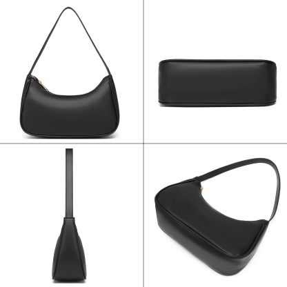 BLACK Shoulder Bags for Women, Cute Tote Handbag Mini Clutch Purse with Zipper Closure