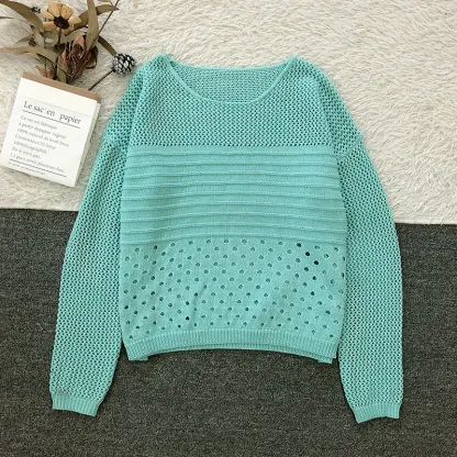 Openwork Round Neck High Low Knit Top Sweater