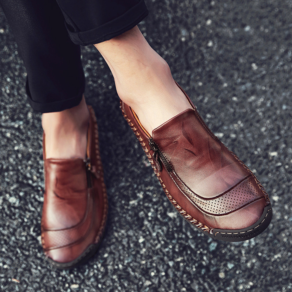 Saphirvogel™ Herren handgefertigt Seite Reißverschluss lässig bequem Leder Loafers