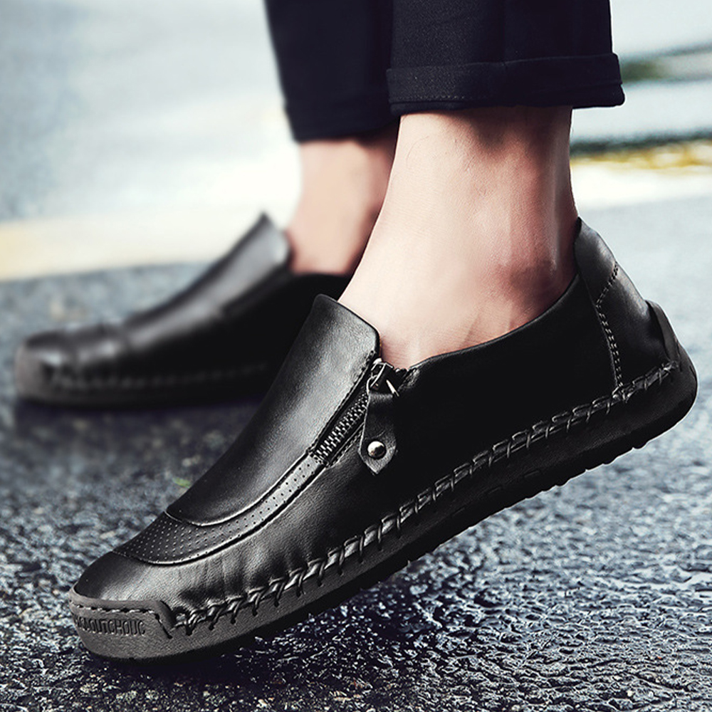 Saphirvogel™ Herren handgefertigt Seite Reißverschluss lässig bequem Leder Loafers