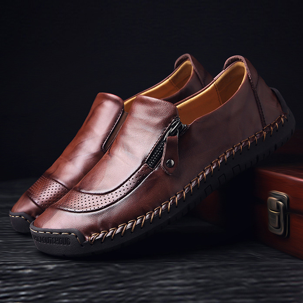Saphirvogel™ Herren handgefertigt Seite Reißverschluss lässig bequem Leder Loafers