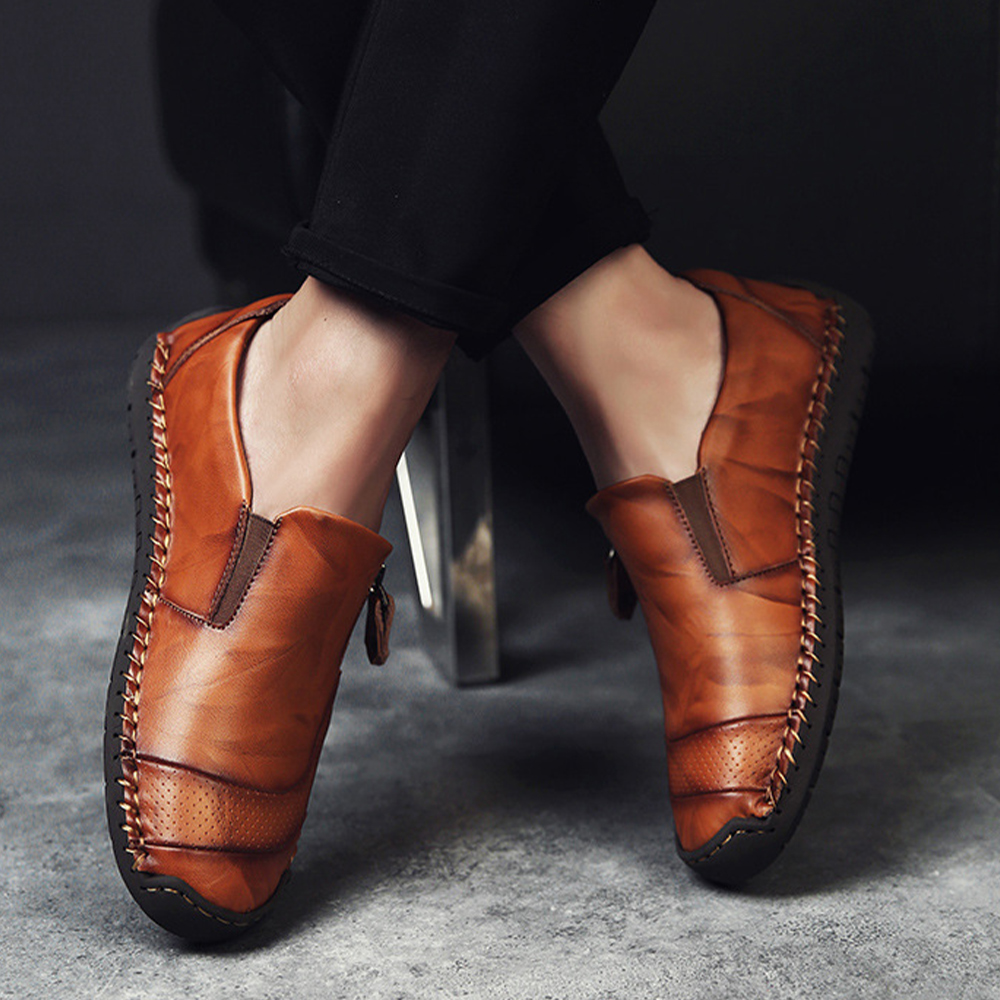 Saphirvogel™ Herren handgefertigt Seite Reißverschluss lässig bequem Leder Loafers