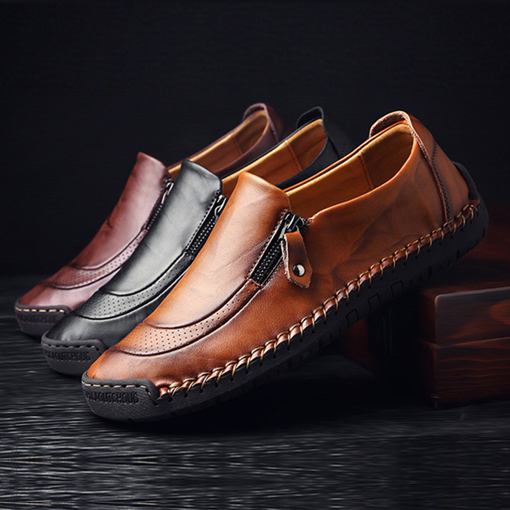 Saphirvogel™ Herren handgefertigt Seite Reißverschluss lässig bequem Leder Loafers