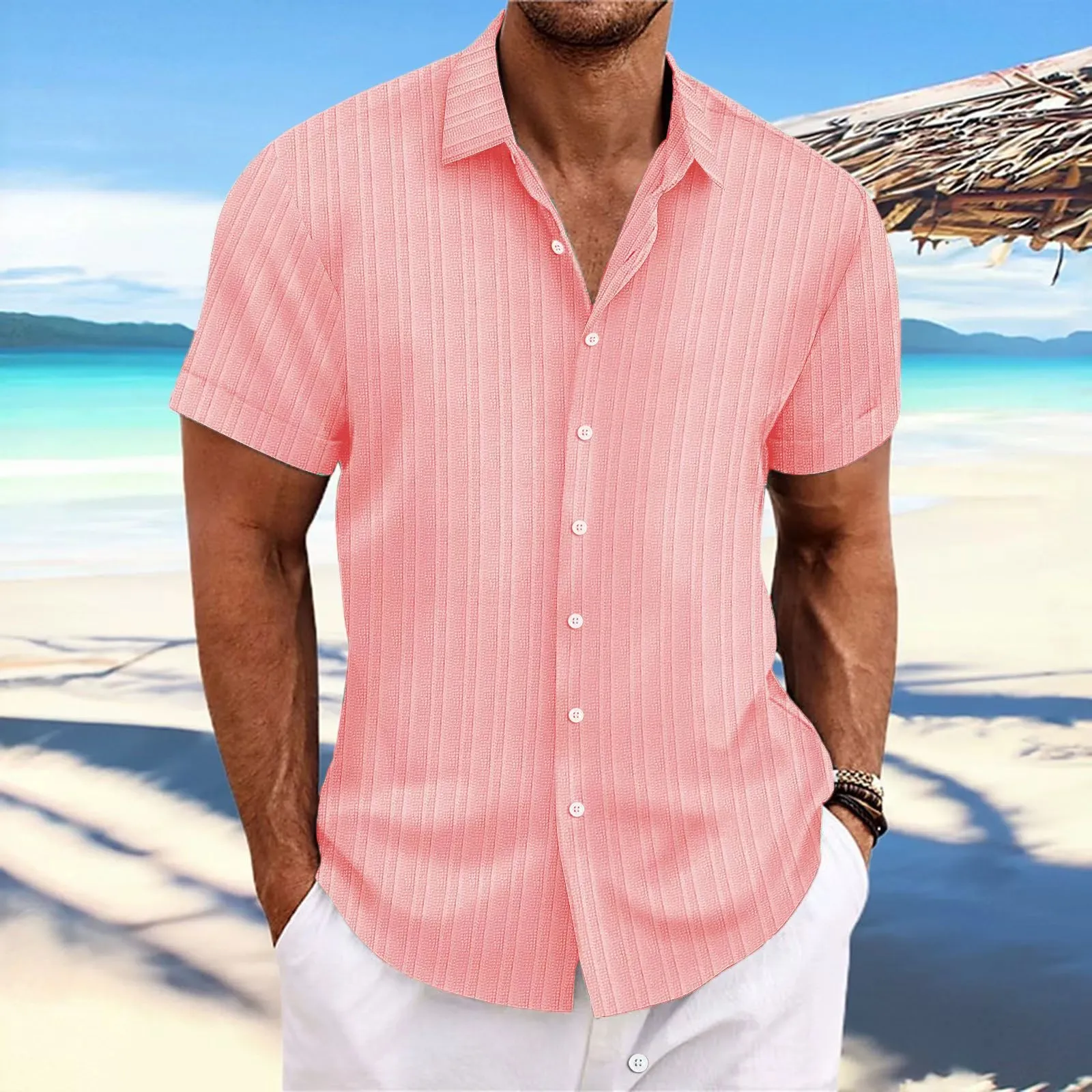 Cosline Short-sleeved jacquard cotton and linen shirt  for men