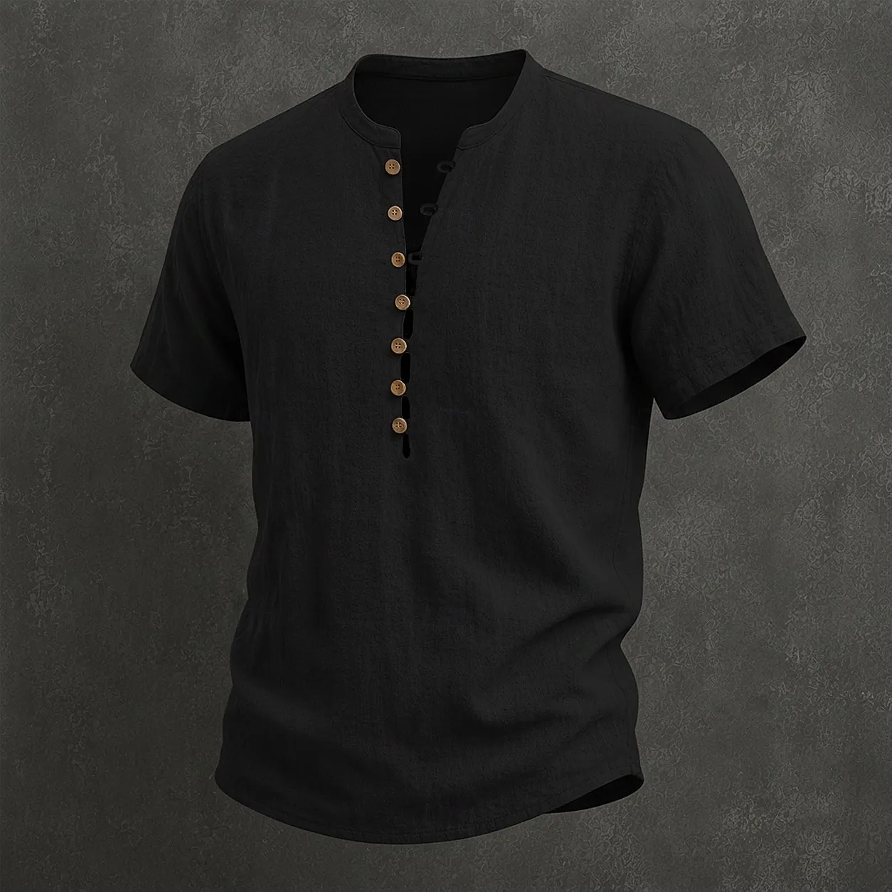 Cosline Men's Cotton Linen V-Neck Button-Down Short-Sleeved Shirt