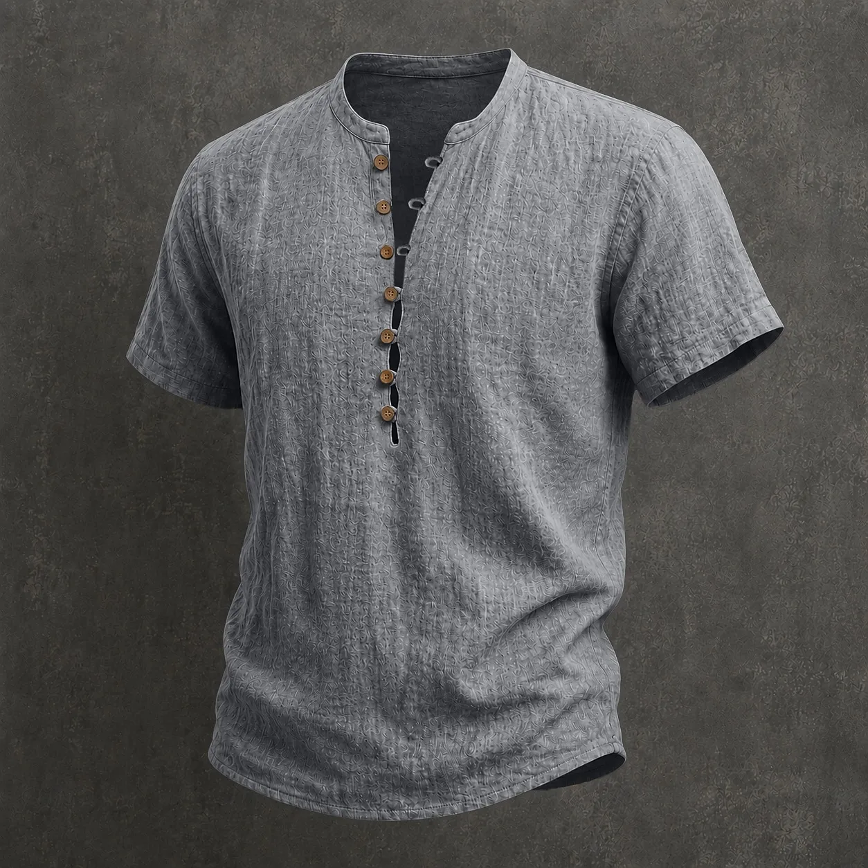 Cosline Men's Cotton Linen V-Neck Button-Down Short-Sleeved Shirt