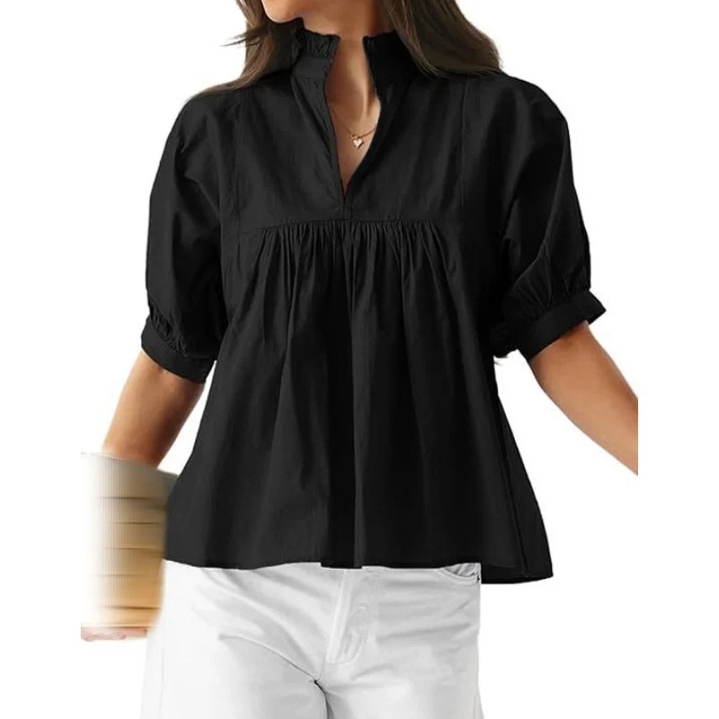 Cosline Women's blouse with ruffled collar and puff sleeves