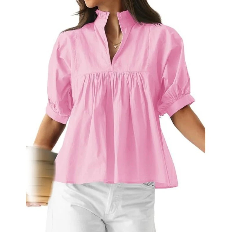 Cosline Women's blouse with ruffled collar and puff sleeves