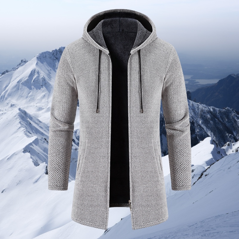 Cosline Men's Mid Length Fleece Padded Zipper Hooded Cardigan
