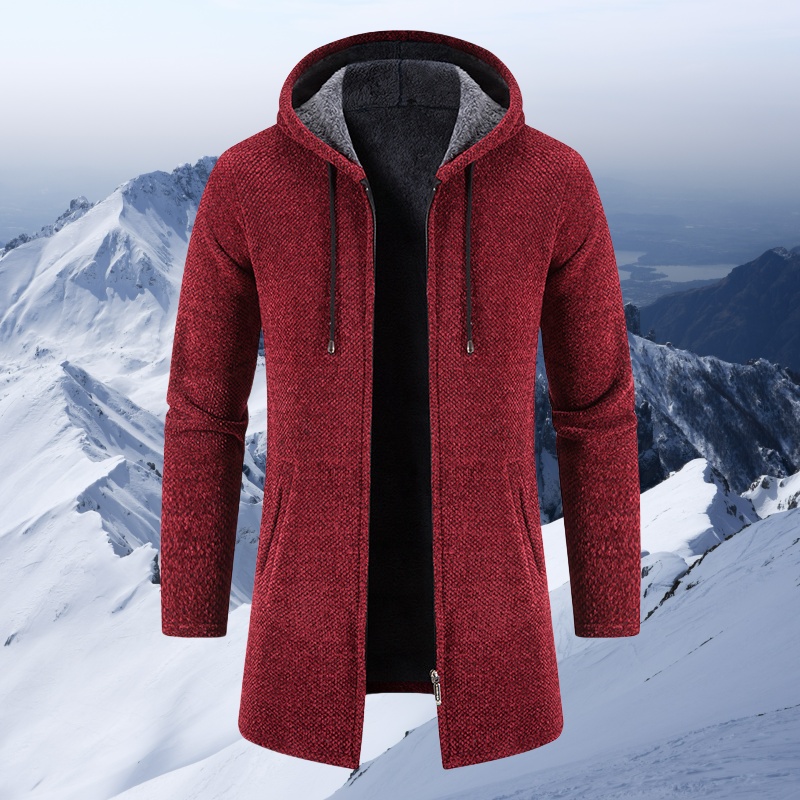 Cosline Men's Mid Length Fleece Padded Zipper Hooded Cardigan