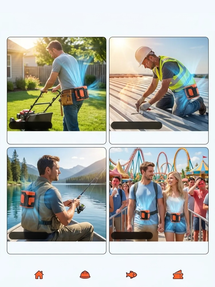 High-Speed Powerful Waist Clip Fan, Save [50%]! Instant 30°F Cooling in Seconds, End the 104°F Heat! 360° Full-Body Cooling for 2X Outdoor Work Productivity.