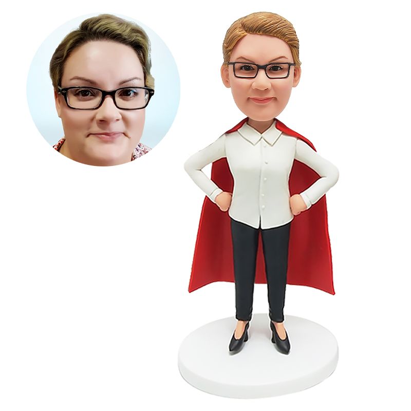 custom bobblehead figure female boss super woman in a red cape