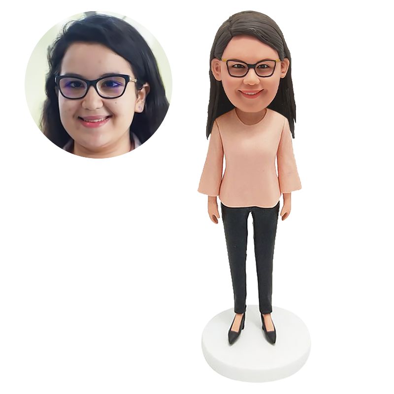personalised bobble head figure casual female colleague