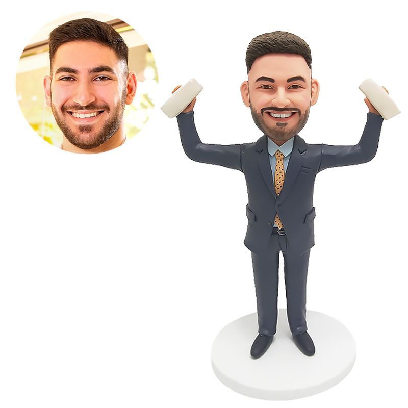 customized bobble head figure business man holding trophies