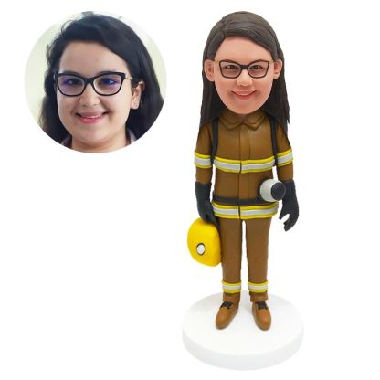 personalized bobble head figure female firewoman firefighter