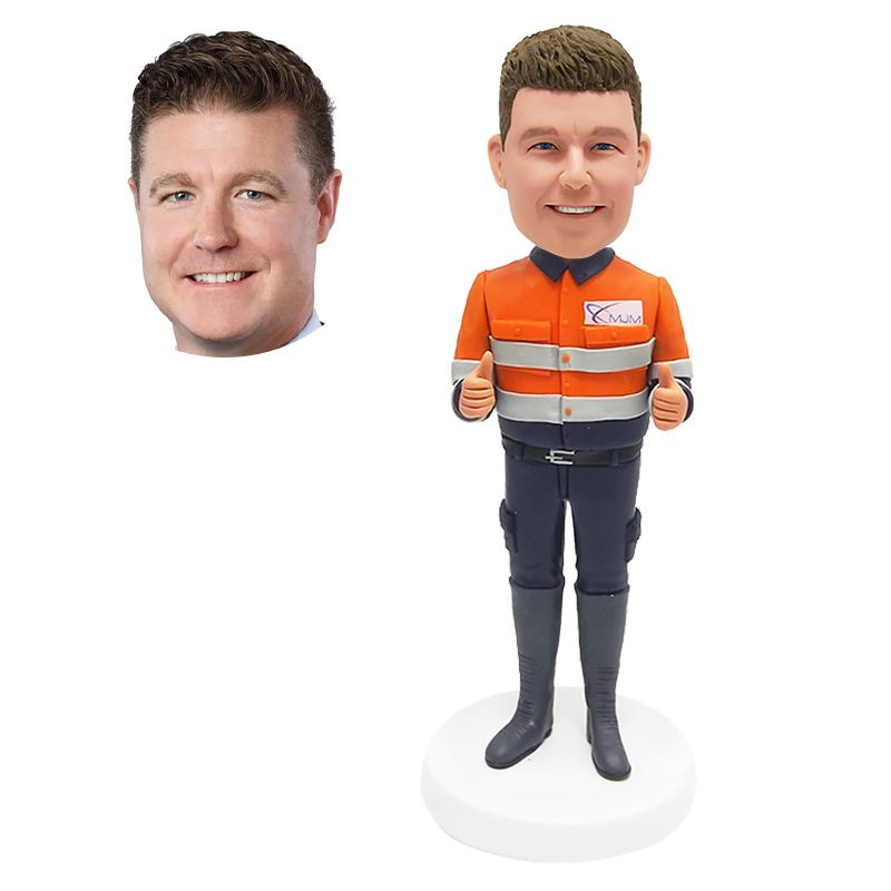 personalized bobblehead figure male worker with thumbs up