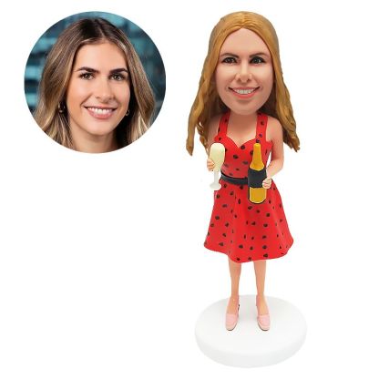 custom made bobblehead casual lady holding champagne