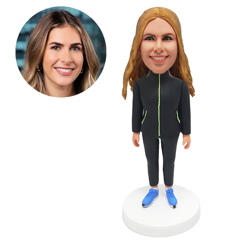 personalised bobble head figure gym lady in sportswear