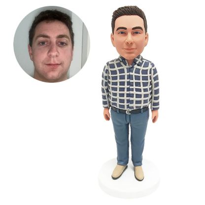 customized bobblehead figure man in plaid shirt