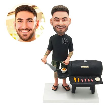 custom made bbq bobblehead male chef figurine