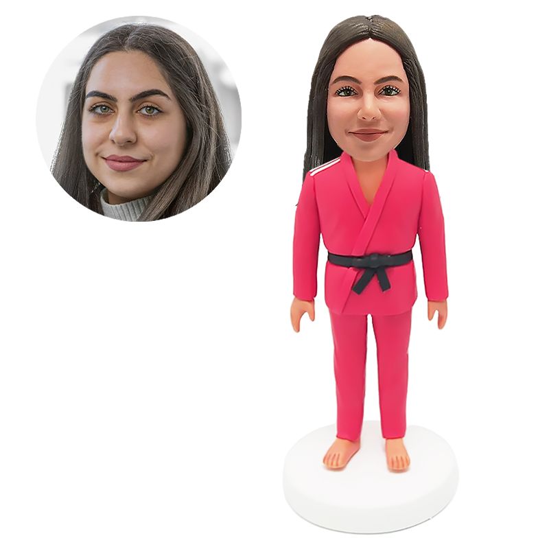 personalized bobble head figure taekwondo fighter in red taekwondo uniform