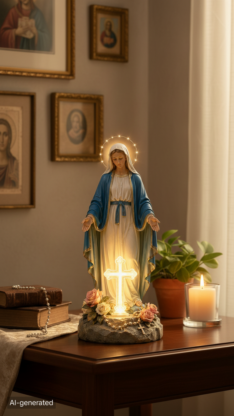 ✝️ Guardian Cross Light – Jesus & Virgin Mary Faith Garden Statue