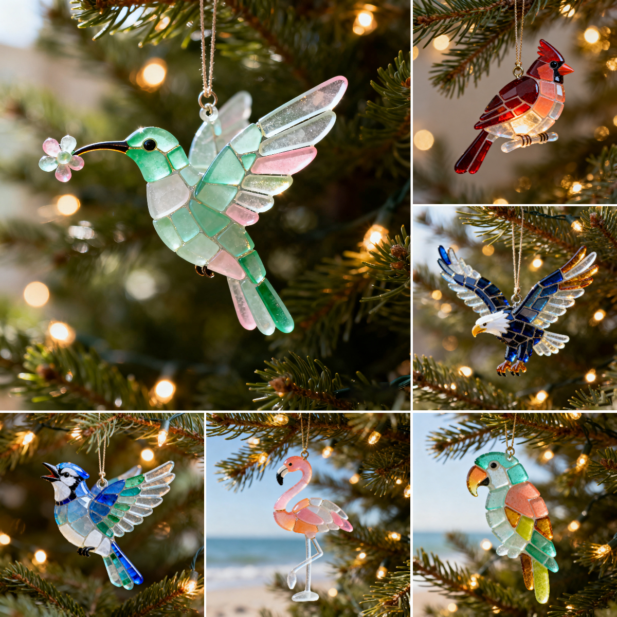 🕊️ Sea Glass Bird Ornament Collection 🐦