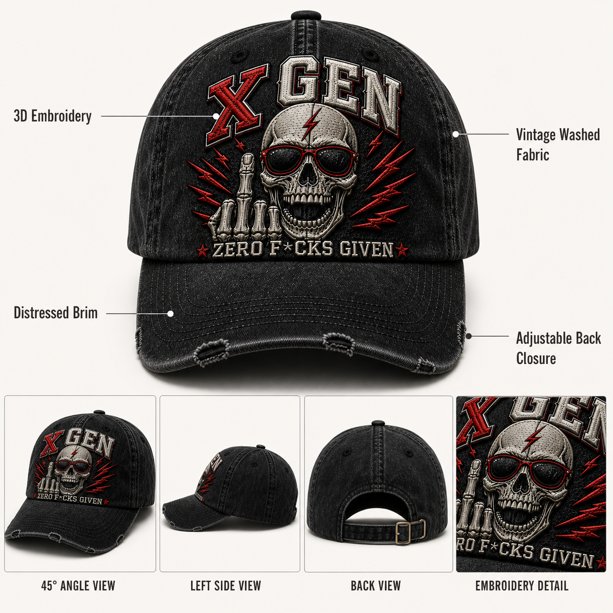 🧢 Zero F*cks Given – X Gen Edition Vintage Cap – Bold, Rebellious & Perfect for Rockers!