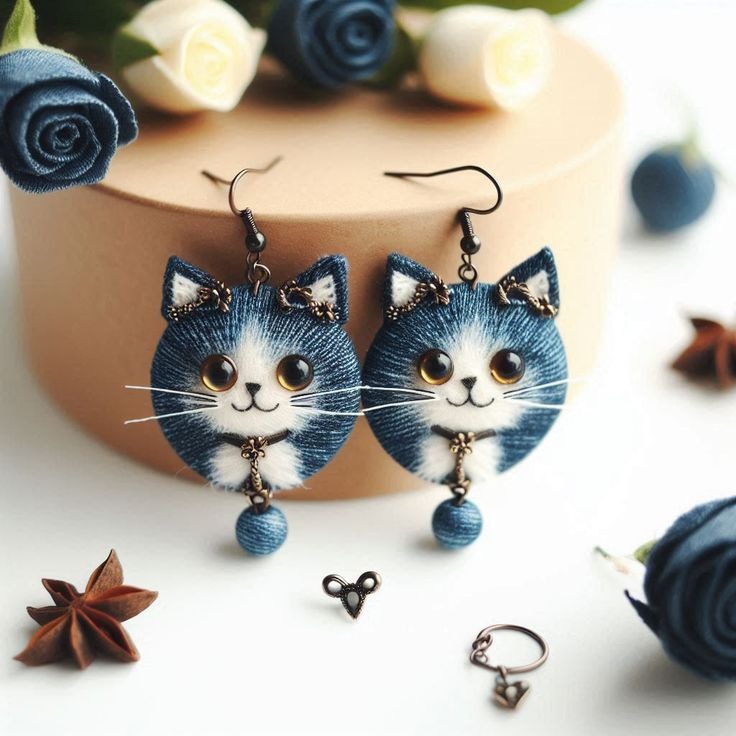 🐱 Denim Cat Earrings